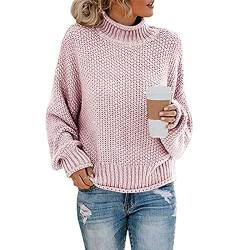 Damen Rollkragenpullover mit hohem Kragen, einfarbig, langärmelig, Oberbekleidung, rose, XX-Large von Placitiume