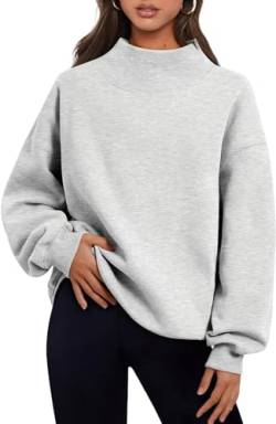 Placitiume 2023 Damen Oversized Hoodies Sweatshirts Fleece Kapuzenpullover Tops Rollkragen Herbst Outfits, grau, 36 von Placitiume