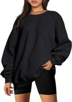Placitiume 2023 Herbst Winter Mode Damen Oversized Sweatshirt Rundhals Langarm Solid Basic Fleece Hoodie Casual Pullover, Schwarz , 46 von Placitiume