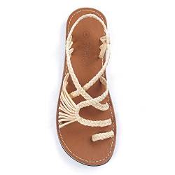 Plaka Damen Flache Sommer Sandalen 7 B(M) US Süßes Elfenbein Moca Sole von Plaka