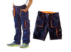 Planam Junior im Set Bundhose und Shorts in verschiedenenen Farben (Marine-orange, 122/128) von Planam