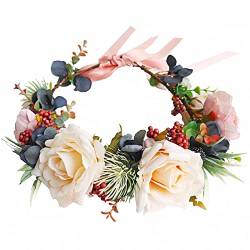 Blumen-Haarband, Blumenkrone, Haarkranz, Rose, Blume, Beere, Weihnachten, Halloween, Kindergeburtstag, Party, Abschlussball, Weihnachten, Stirnband, Haarschmuck für Frauen und Mädchen von Plancholo