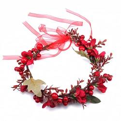 Blumenkrone, Blumenkranz, Stirnband, Blumengirlande, Stirnbänder, Weihnachtsblumen, Beeren, Hochzeit, Brautschmuck, Haarbänder, hawaiianisches Party-Zubehör für Kinder, Frauen, Mädchen von Plancholo