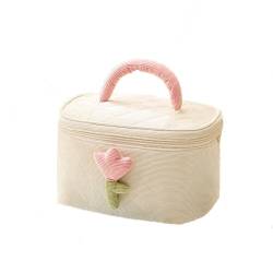 Cord-Make-up-Tasche, niedliche Kosmetiktasche, Reise-Kulturbeutel, Aufbewahrungs-Organizer, große Kapazität, Kosmetik-Aufbewahrungstasche für Frauen und Mädchen, beige, 25*16*15.5cm, Kosmetiktasche von Plancholo