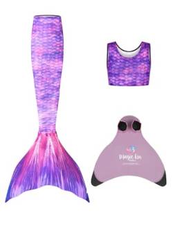 Meerjungfrauenschwanz mit Monoflosse und bauchfreiem Top zum Schwimmen und als lustiges Kostüm Geeignet für Jungen und Mädchen Gr. Alter 8-9, Purple Surf von Planet Mermaid
