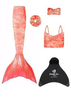 Planet Mermaid Kids Exklusives 5-teiliges Set Meerjungfrauenschwanz Badeanzug für Mädchen inkl. Schwimmhilfe Magic Fin, Schwanz, Tankinioberteil und Haarschmuck von Planet Mermaid