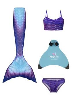 Planet Mermaid Kinder Deluxe Set Meerjungfrau Schwanz Schwimmanzug für Mädchen Enthält UK's führende Schwimmhilfe 'Magic Fin', Schwanz, Tankini Top & Slip, Enchanted Drops, 6-7 Jahre von Planet Mermaid