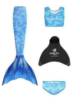 Planet Mermaid Kinder Deluxe Set Meerjungfrauenschwanz Badeanzug für Mädchen Inklusive Schwimmhilfe Magic Fin, Schwanz, Crop Top & Slip Frozen Aqua, Alter 12-14 Jahre, Frozen Aqua, 12 Jahre von Planet Mermaid