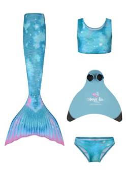 Planet Mermaid Kinder Deluxe Set Meerjungfrauenschwanz Badeanzug für Mädchen Inklusive führender Schwimmhilfe "Magic Fin", Schwanz, bauchfreies Top und Slip von Planet Mermaid