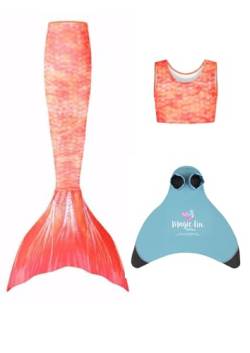 Planet Mermaid Mädchen Kinder 3 Stück lebendige Farben Schwimmen Meerjungfrau Schwanz, Crop Top & Verschleißfeste Magische Flosse Monoflosse (im Lieferumfang enthalten), Sonnenuntergang Splash, 11-12 von Planet Mermaid