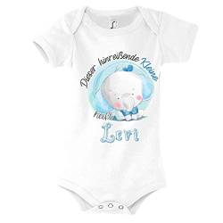 Levi | Weißer Baby Body Kurzarm für Jungen | Sammlung: Dieser hinreißende Kleine heißt - Individueller Name | Süß und charmant Design des Elefanten für Neugeborener, Kleiner Prinz (3-6) von Planetee
