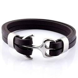 Planetys - Anker Armband Schwarzes Leder aus 316L Edelstahl von Planetys