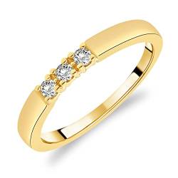 Trilogischer Ehering für Damen aus Gelbgold 375/1000 mit weißen Diamanten, 56 (17.8), Metall, Weißer Diamant von Planetys