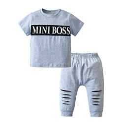 Planooar Babykleidung Set Baby Jungen Kleidung Outfit Kurzarm Brief Print T-Shirt Top + Hose Bekleidung (0-6 Monate) Grau von Planooar