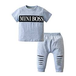 Planooar Babykleidung Set Baby Jungen Kleidung Outfit Kurzarm Brief Print T-Shirt Top + Hose Bekleidung (18-24 Monate) Grau von Planooar