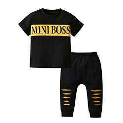 Planooar Babykleidung Set Baby Jungen Kleidung Outfit Kurzarm Brief Print T-Shirt Top + Hose Bekleidung (6-9 Monate) Schwarz von Planooar