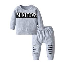 Planooar Babykleidung Set Baby Jungen Kleidung Outfit Langarm Briefdruck T-Shirt Top + Hose Bekleidung (0-6 Monate) Grau von Planooar