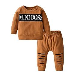 Planooar Babykleidung Set Baby Jungen Kleidung Outfit Langarm Briefdruck T-Shirt Top + Hose Bekleidung (12-18 Monate) Braun von Planooar