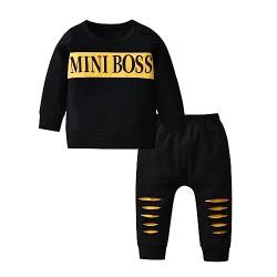 Planooar Babykleidung Set Baby Jungen Kleidung Outfit Langarm Briefdruck T-Shirt Top + Hose Bekleidung (18-24 Monate) Schwarz von Planooar