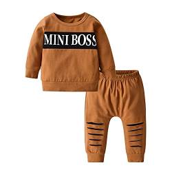 Planooar Babykleidung Set Baby Jungen Kleidung Outfit Langarm Briefdruck T-Shirt Top + Hose Bekleidung (6-9 Monate) Braun von Planooar