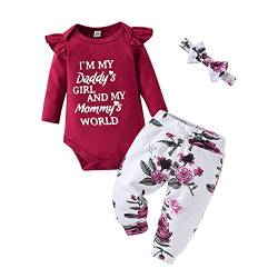 Planooar Babykleidung Set Baby Mädchen Kleidung Outfit Langarm Briefdruck Body Strampler + Hose + Stirnband (0 Monate) Rot von Planooar