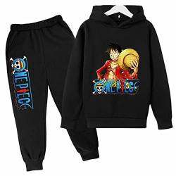Anime One Piece Trainingsanzug Mode 2er Set Kinder Jungen Hoodies und Hosen Vinsmoke Sanji Pullover Print Kapuzen-Sweatshirt 2022 von Plantain