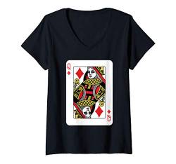 Damen Karo-Königin beim Kartenspiel T-Shirt mit V-Ausschnitt von Playing Card Poker Authority Apparel Co