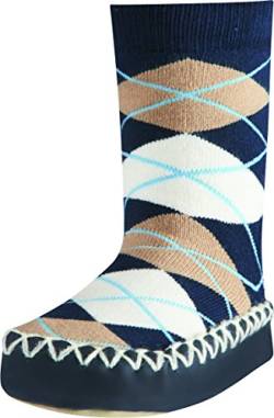 Playshoes Jungen Unisex Kinder Anti-Slip Cotton Socks Stripes Kniestrümpfe, Marine-Karo, 17/18 EU von Playshoes