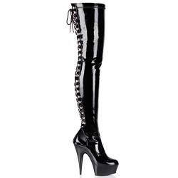 Pleaser DELIGHT-3063, Damen Over-Knee Stiefel, Schwarz (Schwarz (Blk Str Pat/Blk)), 40 EU (7 Damen UK) von Pleaser