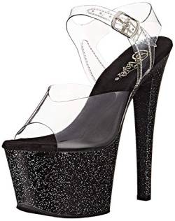 Pleaser SKY-308MG, Damen Plateau Sandalen, Schwarz (Schwarz (Clr/Blk Glitter)), 38 EU (5 Damen UK) von Pleaser