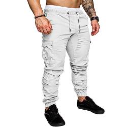 Cargo Hosen Herren Chino Cargohose Herren Baumwolle Jogginghose Herren Freizeithose Cargo Pants mit Taschen L Weiß von Plilima