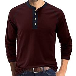 Plilima Henley Shirt Herren Langarm Shirt Regular Fit Langarmshirts Für Herren Tshirt Burgund XL von Plilima