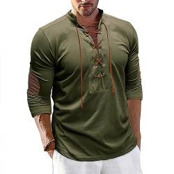 Plilima Henley Shirt Herren Mittelalter Hemd Stehkragenhemd Schnürhemd Hemden Freizeithemden Langarm T-Shirt von Plilima