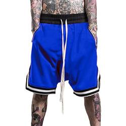 Plilima Herren Basketball-Shorts, atmungsaktiv, leicht, für Fitnessstudio, Boxen, schnell trocknend, mit Reißverschlusstaschen, blau, S von Plilima