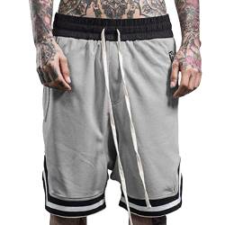 Plilima Herren Basketball-Shorts, atmungsaktiv, leicht, für Fitnessstudio, Boxen, schnell trocknend, mit Reißverschlusstaschen, grau, 56 von Plilima