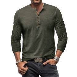 Plilima Herren Hemden Langarm Henley Shirt Herren Vintage Hemd Männer T-Shirt Herren Freizeithemden Herren Grün XL von Plilima