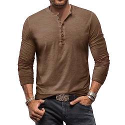 Plilima Herren Hemden Langarm Henley Shirt Herren Vintage Hemd Männer T-Shirt Herren Freizeithemden Herren Khaki XL von Plilima