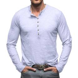 Plilima Herren Hemden Langarm Henley Shirt Herren Vintage Hemd Männer T-Shirt Herren Freizeithemden Herren Weiß XL von Plilima