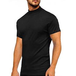 Plilima Herren Rollkragen-T-Shirt Kurzarm Baumwolle Unterhemd Slim Fit Solid Tops, schwarz 1, L von Plilima