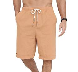 Plilima Leinenhose Herren Kurz -Herren Kurze Hosen Sommer Beach Leinen Shorts Casual mit 4 Taschen Beige 3XL von Plilima