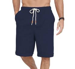 Plilima Leinenhose Herren Kurz -Herren Kurze Hosen Sommer Beach Leinen Shorts Casual mit 4 Taschen Blau L von Plilima