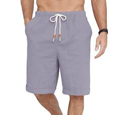 Plilima Leinenhose Herren Kurz -Herren Kurze Hosen Sommer Beach Leinen Shorts Casual mit 4 Taschen Grau XL von Plilima