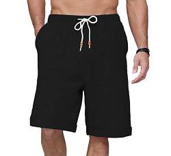 Plilima Leinenhose Herren Kurz -Herren Kurze Hosen Sommer Beach Leinen Shorts Casual mit 4 Taschen Schwarz L von Plilima