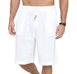 Plilima Leinenhose Herren Kurz -Herren Kurze Hosen Sommer Beach Leinen Shorts Casual mit 4 Taschen Weiß 3XL von Plilima