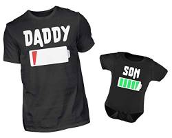 Vater Baby Partnerlook Set - Herren Shirt Und Baby Body Kurzarm - Papa Baby Partnerlook - Papa Baby Geschenk - Vater Baby Outfit - Vatertag (Batterie) von PlimPlom