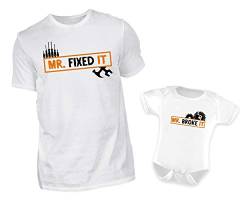 Vater Baby Partnerlook Set - Herren Shirt Und Baby Body Kurzarm - Papa Baby Partnerlook - Papa Baby Geschenk - Vater Baby Outfit - Vatertag (Handwerker) von PlimPlom