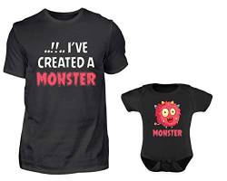 Vater Baby Partnerlook Set - Herren Shirt Und Baby Body Kurzarm - Papa Baby Partnerlook - Papa Baby Geschenk - Vater Baby Outfit - Vatertag (Monster) von PlimPlom