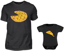 Vater Baby Partnerlook Set - Herren Shirt Und Baby Body Kurzarm - Papa Baby Partnerlook - Papa Baby Geschenk - Vater Baby Outfit - Vatertag (Pizza) von PlimPlom