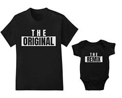 Vater Sohn Partnerlook Set Für Papa Und Baby T-Shirt Und Babybody Strampler The Original The Remix (Schwarz) von PlimPlom