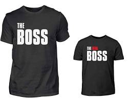 Vater Sohn Partnerlook T-Shirt Set Papa Kind Partnershirts The Boss Und The Real Boss Partneroutfit von PlimPlom